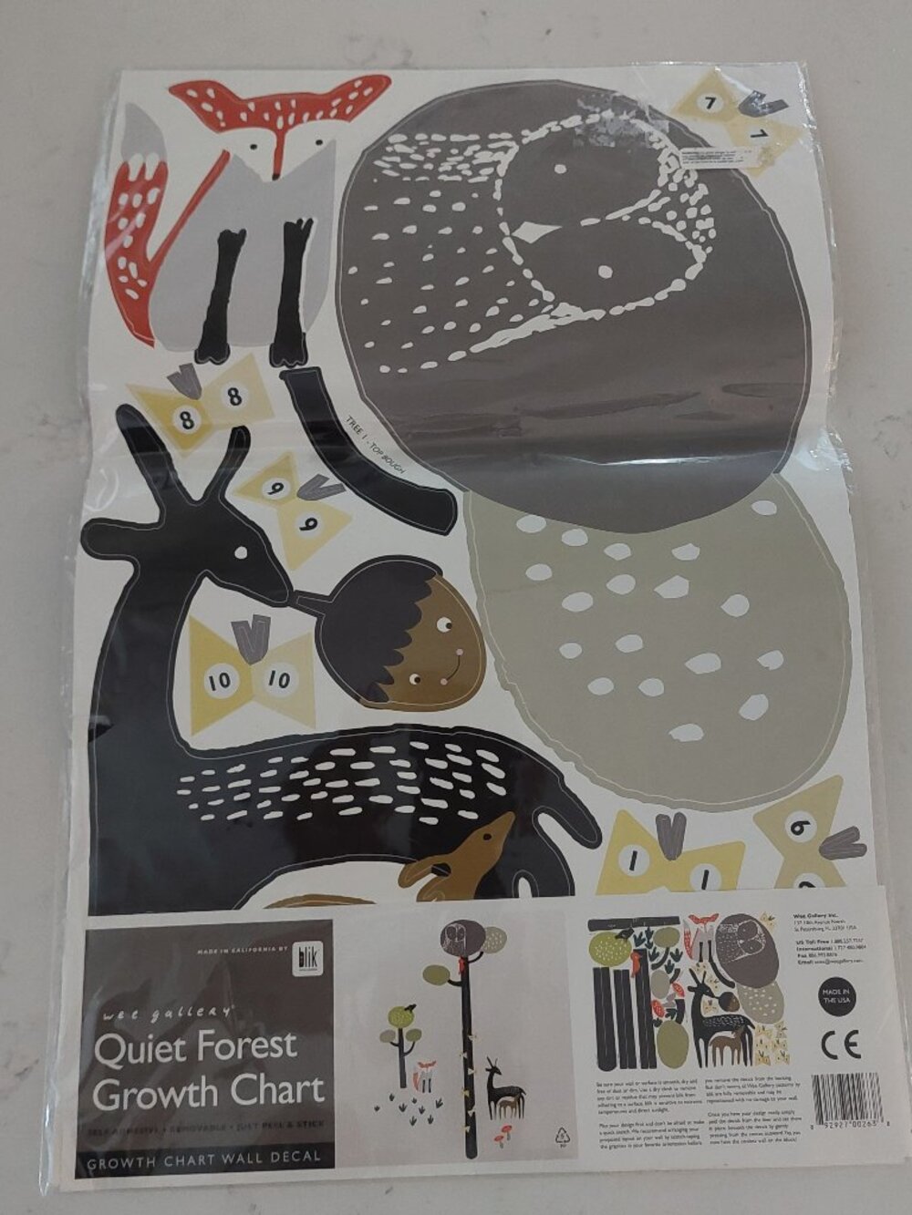 NEW Wee Gallery Quiet Forest Growth Chart Wall Decals Bird Mushroom Fox Owl Deer